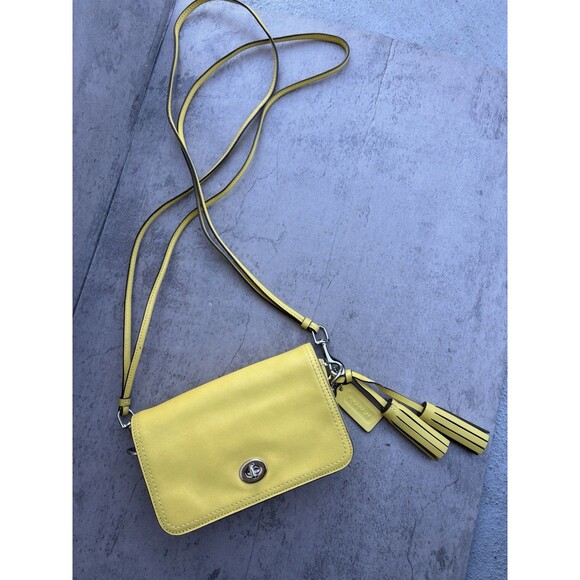 COACH Legacy Penny Crossbody Leather Bag Turn Lock Yellow with Tassels 19914 - Picture 1 of 8